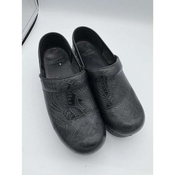 Dansko Shoes - Dansko Professional Clogs Shoes Womens Size 6.5 Black Floral Embossed Leather
